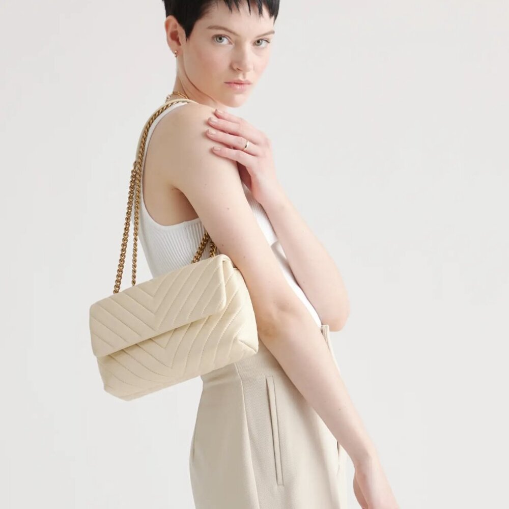 Quince Cream Quilted Chain-Handle Shoulder or Cross-Body Bag